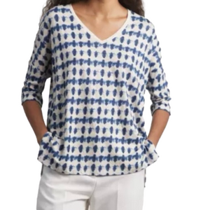 NEW Gerard Darel Appoline Abstract Print Linen V-Neck T-Shirt, Size Small